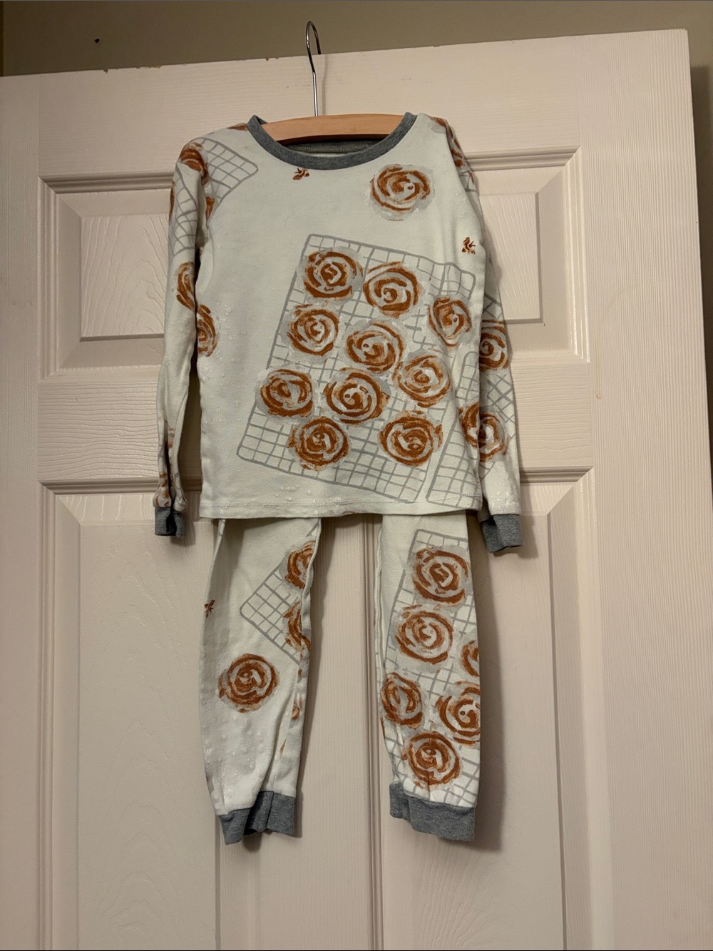 Kids Cream Cinnamon Roll Pajama Set with Grey Trim